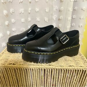 Dr. Martens Women’s Bethan Polished Smooth Leather Platform Shoes | Black | NWOT